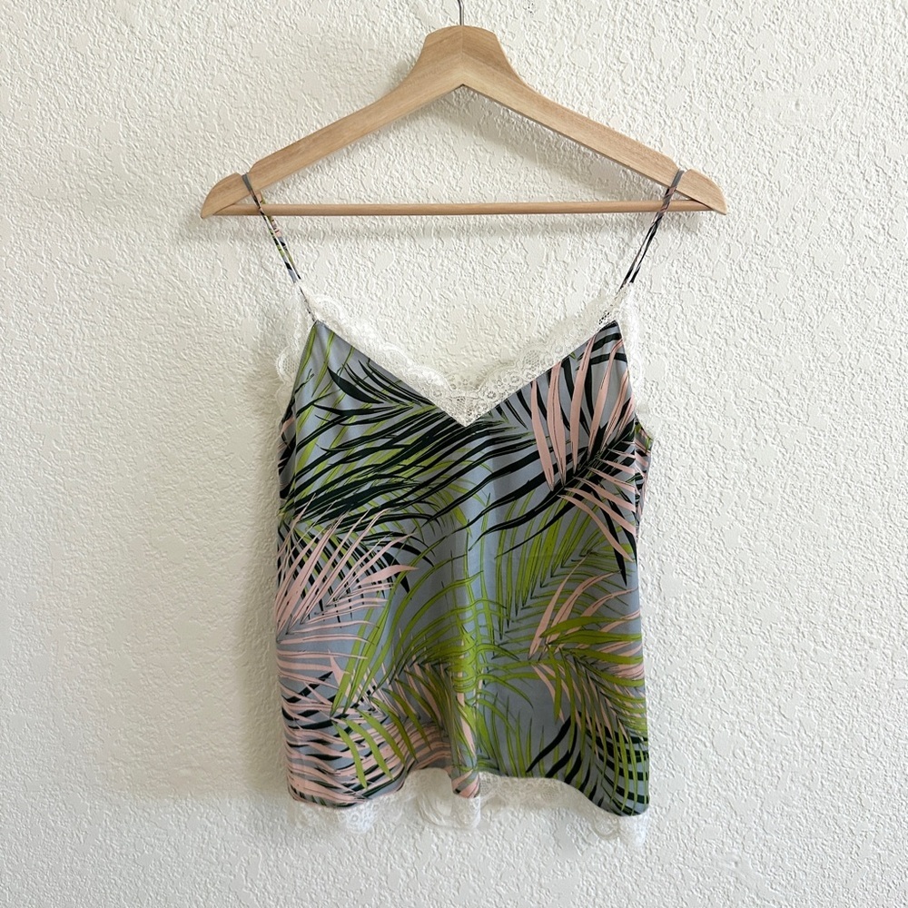 A La Plage Leafy Tropical Lace Trim Beach Lightweight Cami Tank Top Size XS